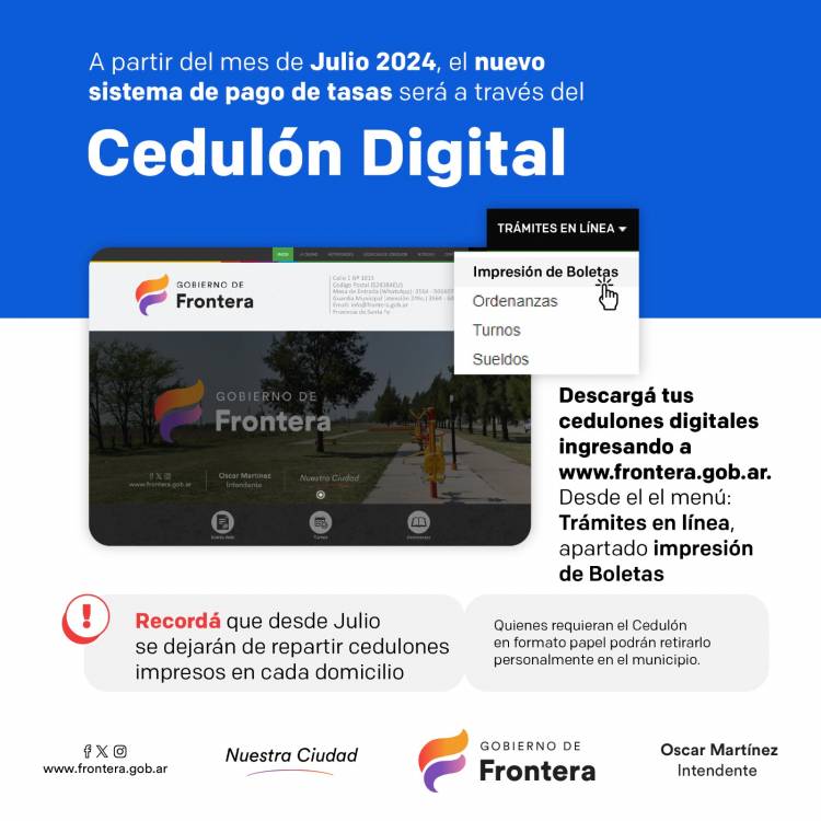 Frontera digitaliza el pago de las tasas municipales 