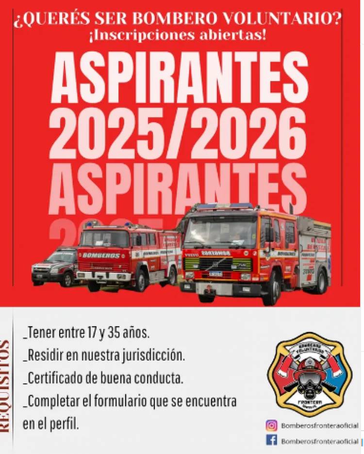 Bomberos Voluntarios de Frontera convoca a aspirantes para su cuartel