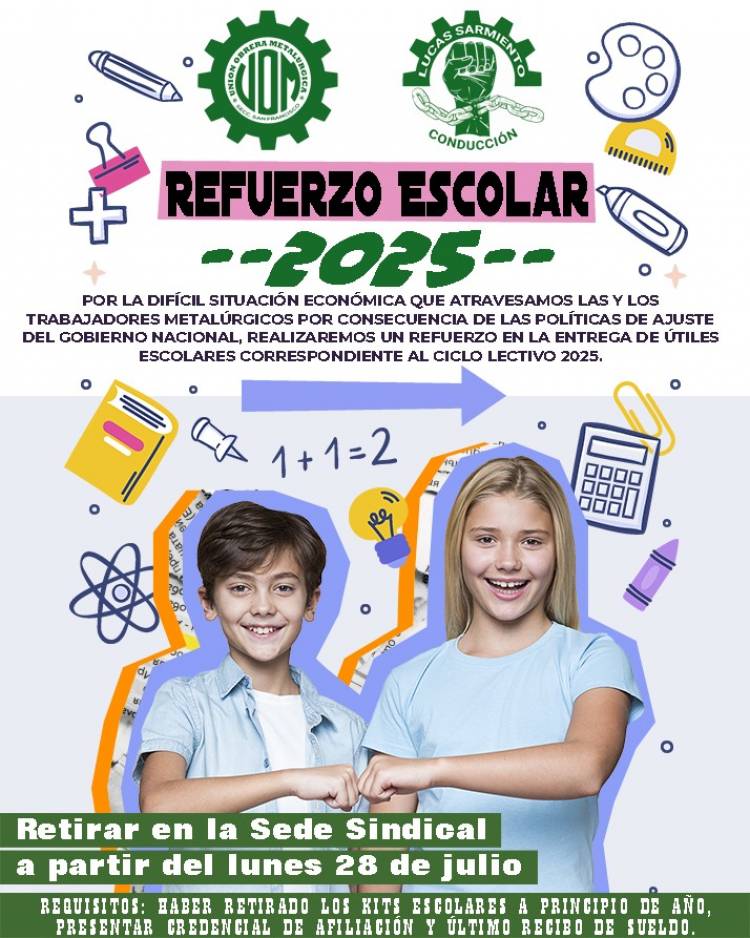 La UOM San Francisco lanza una campaña de refuerzo escolar para sus afiliados ante la crisis económica